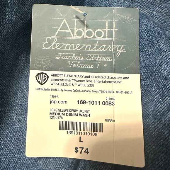 Abbott Elementary Volume 1 Denim Jacket Women's L Warner Bros Teacher Ed NWT $74 - Picture 5 of 5